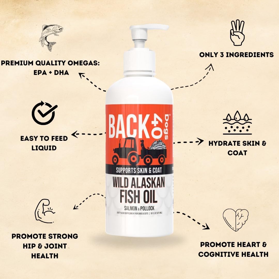 Back 40 Dogs Aceite de Pescado Salvaje de Alaska para Perros y Gatos - 473 ml