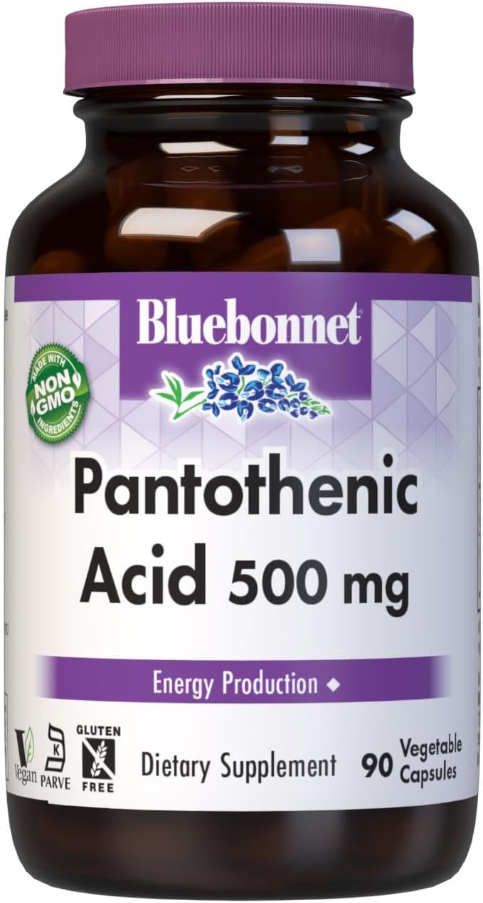 Bluebonnet Ácido Pantoténico 500 mg Cápsulas Vegetales, 90 Unidades