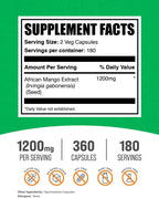 Extracto de Mango Africano de BulkSupplements.com - Cápsulas de Irvingia Gabonensis - Suplemento Herbal Vegano y Sin Gluten - 1200 mg por ración (2 cápsulas), 360 cápsulas