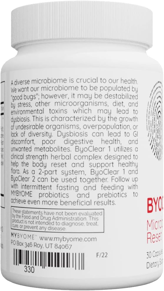 Systemic Formulas MyByome ByoClear 1 - Microbiome Reset, 30 Cápsulas, Salud Digestiva, Complejo Herbal de Potencia Clínica