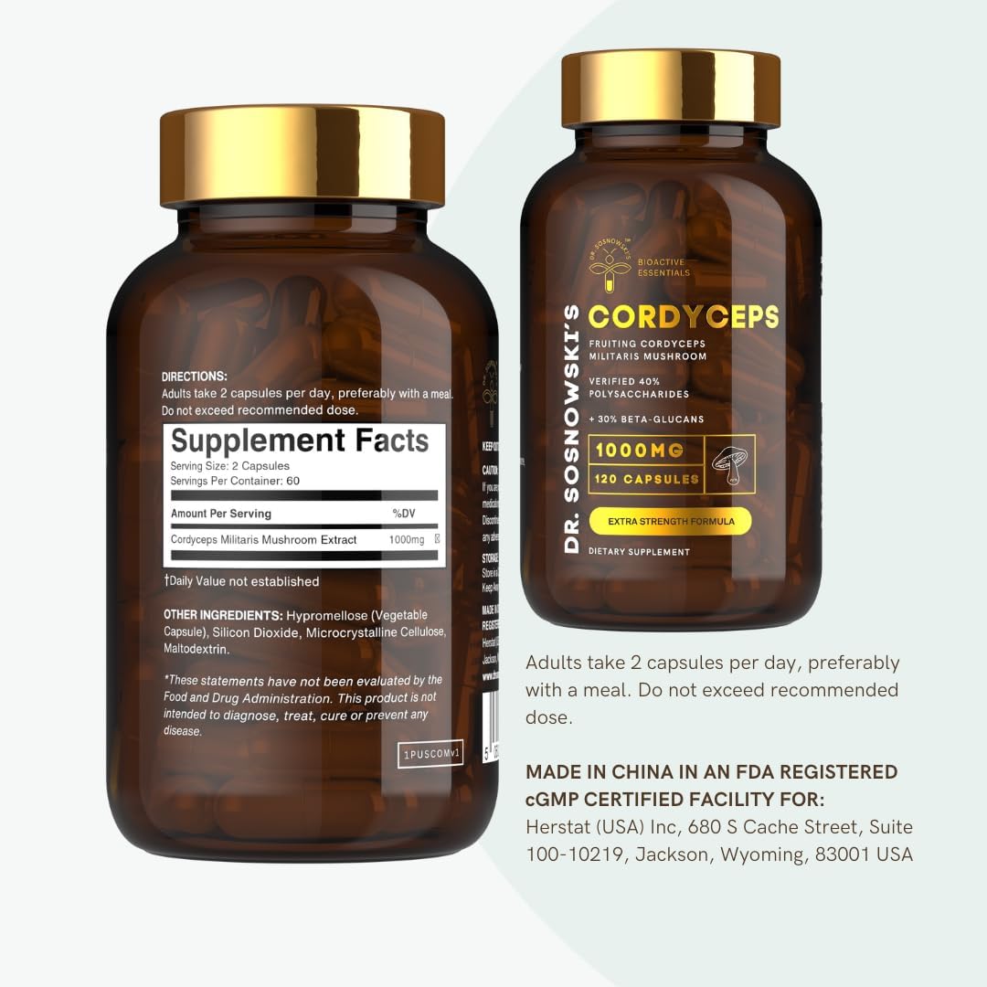 Dr Sosnowski's BioActive Cordyceps Mushroom Capsules - Extracto de Cordyceps 1000mg (120 Cápsulas)