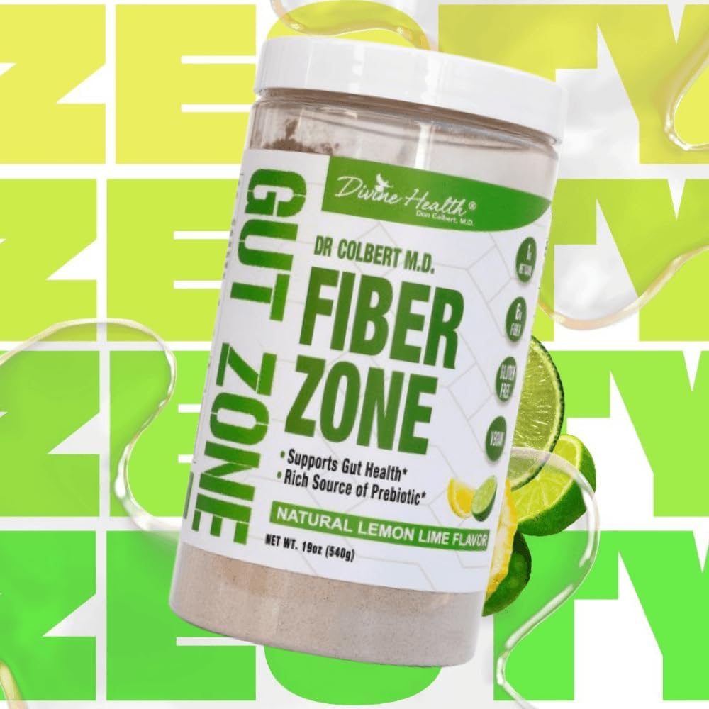 Dr. Colbert, MD Fiber Zone Powder - Sabor Lima-Limón - Divine Health - Prebióticos - 6g Fibra - Cáscara de Psyllium e Inulina
