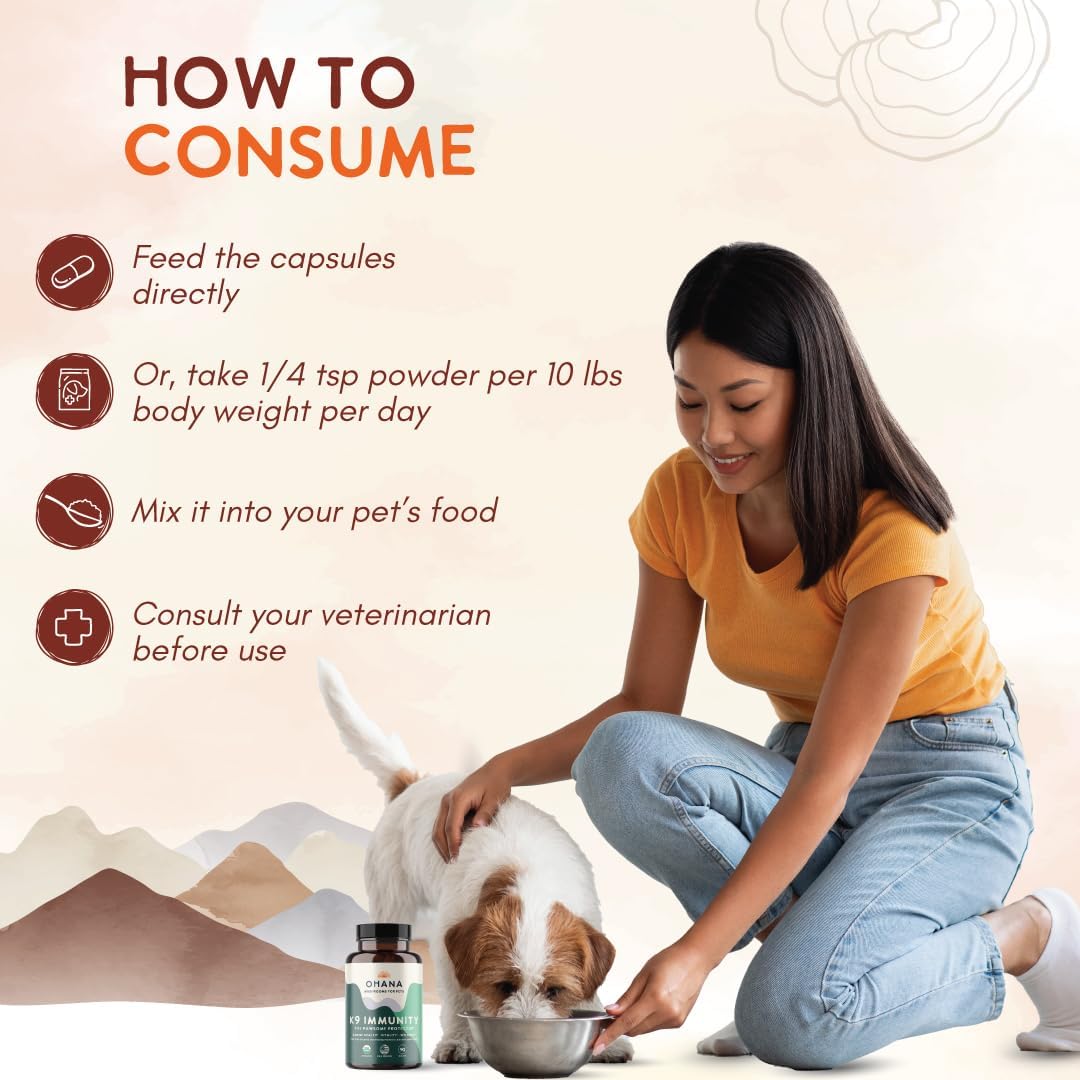 Ohana K9 Immunity – Suplemento para perros con 6 extractos de setas orgánicas USDA, 90 cápsulas