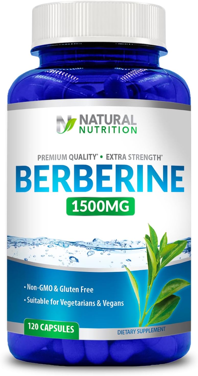 Natural Vitamin Extra Strength Berberine HCL 1500mg 120 Cápsulas Sin Gluten Non-GMO