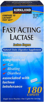 Kirkland Signature Lactasa de Acción Rápida Suplemento Digestivo Natural para Lácteos, 180 Caplets