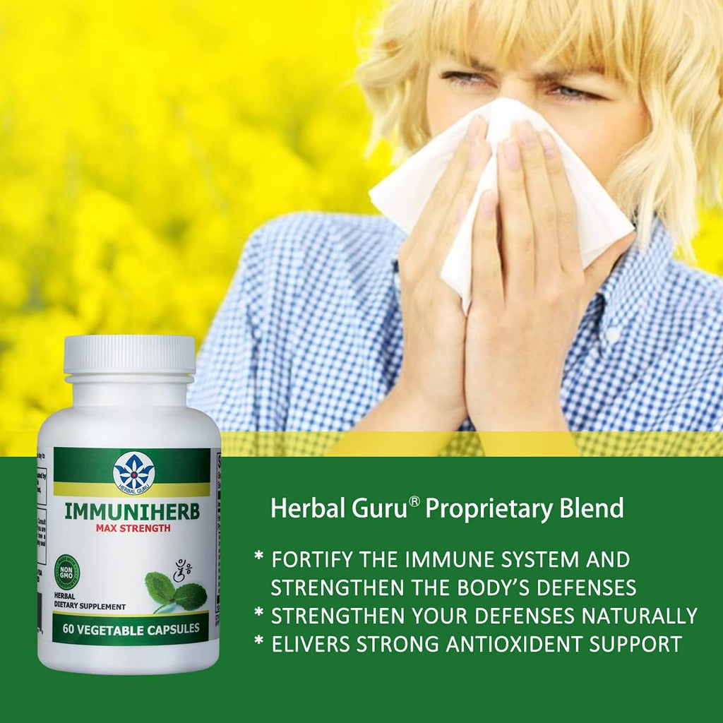Immuniherb Suplemento de Apoyo Inmunológico con Jengibre, Forsythia, Regaliz, Vitamina C y Zinc - 60 Cápsulas Veganas