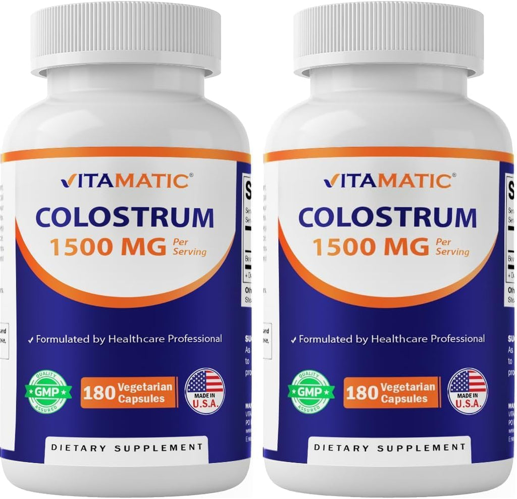 Vitamatic Calostro Bovino 30% IgG Suplemento - 1500 mg por dosis - 180 Cápsulas Vegetales