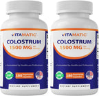 Vitamatic Calostro Bovino 30% IgG Suplemento - 1500 mg por dosis - 180 Cápsulas Vegetales