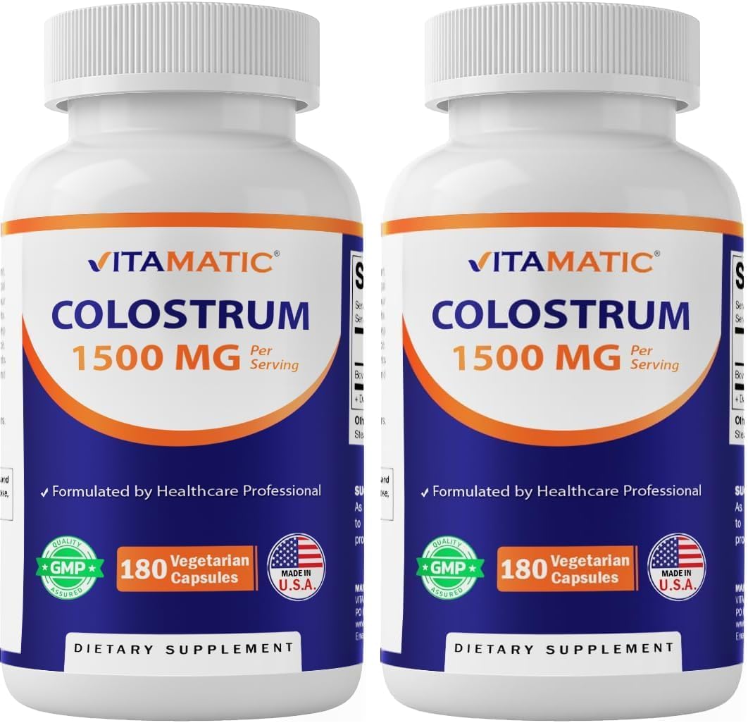 Vitamatic Calostro Bovino 30% IgG Suplemento - 1500 mg por dosis - 180 Cápsulas Vegetales