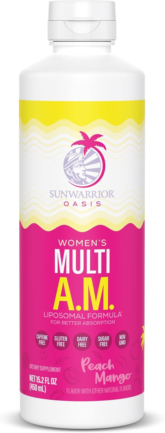 Sunwarrior Liquid Multivitamins for Women – Multivitamínico Líquido para Mujeres con Vitaminas B, D3, Lion's Mane y Ginseng, Sabor Melocotón Mango (30 Dosis)