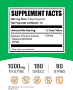 BulkSupplements.com Mucuna Pruriens Cápsulas - Suplemento Herbal, Frijol Terciopelo - Vegano y Sin Gluten, 2 Cápsulas por Ración (1000mg), 180 Unidades