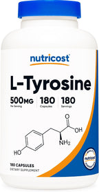 Nutricost L-Tyrosine 500mg, 180 Cápsulas - Sin Gluten y No GMO
