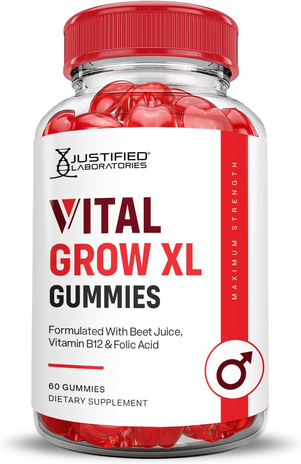Justified Laboratories Vital Grow XL Gummies (1000 mg) - 60 Gomitas, Pack de 2 - con Vinagre de Manzana, Folato y Vitamina B12 - No GMO, Vegano, Sin Gluten - 60 Porciones