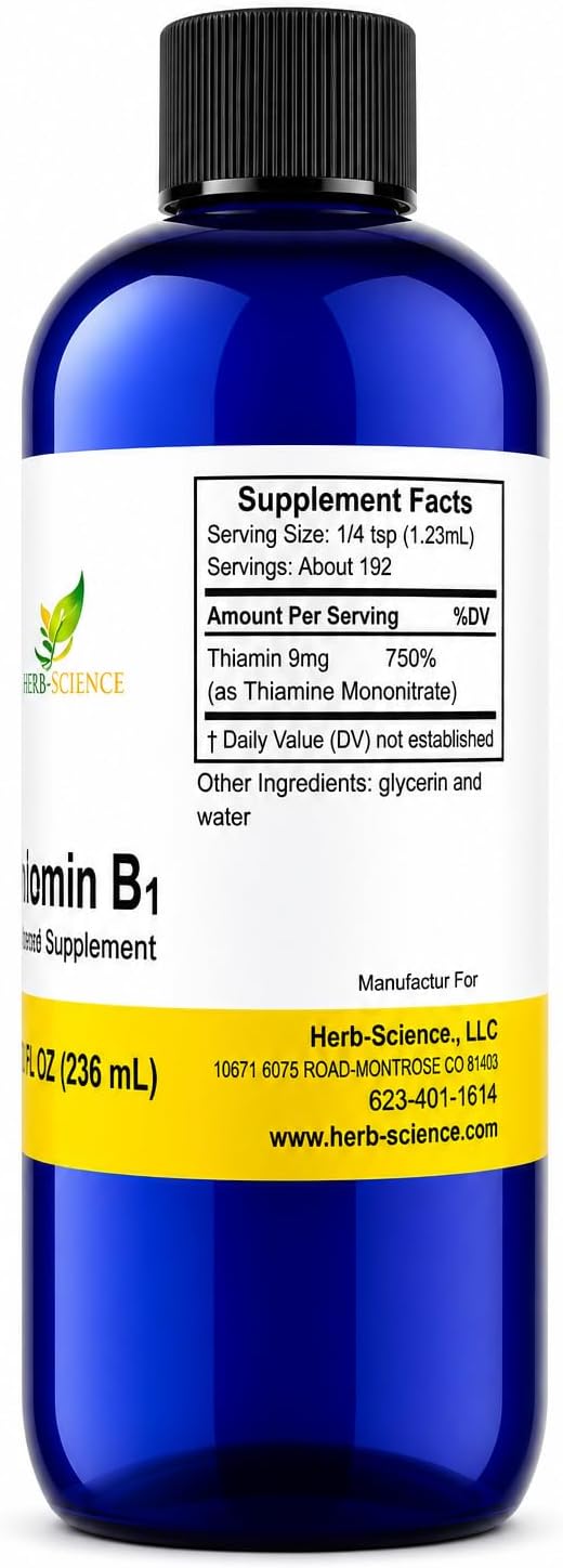 Herb-Science Vitamin B1 Líquida - Tiamina en Gotas - 8 fl oz (237 ml) - 288 Dosis