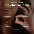 Mela Daily Essentials Multivitamínico para Mujeres con Melanina - Alta Dosis de Vitamina D3 y B12, Probióticos, Melena de León, Canela de Ceilán - Vegano, Sin Gluten, Sin OGM, Suministro para 30 Días (60 Cápsulas)