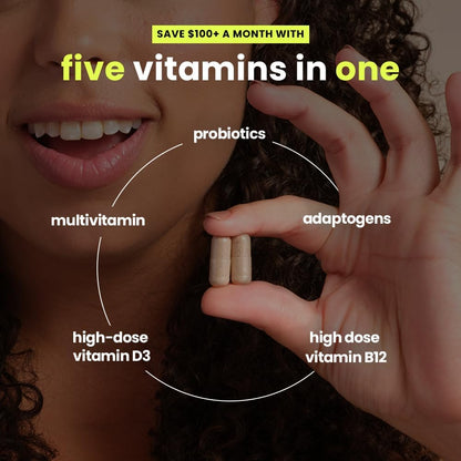 Mela Daily Essentials Multivitamínico para Mujeres con Melanina - Alta Dosis de Vitamina D3 y B12, Probióticos, Melena de León, Canela de Ceilán - Vegano, Sin Gluten, Sin OGM, Suministro para 30 Días (60 Cápsulas)