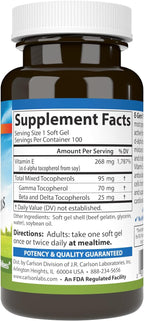 Carlson - E-Gems Plus, 400 UI (268 mg), Vitamina E de origen natural, 100 Cápsulas blandas