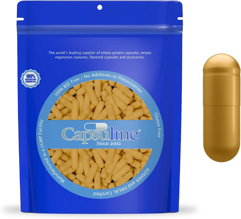 Capsuline Cápsulas de Gelatina Vacías Tamaño 0 - Color Oro - 500 Unidades