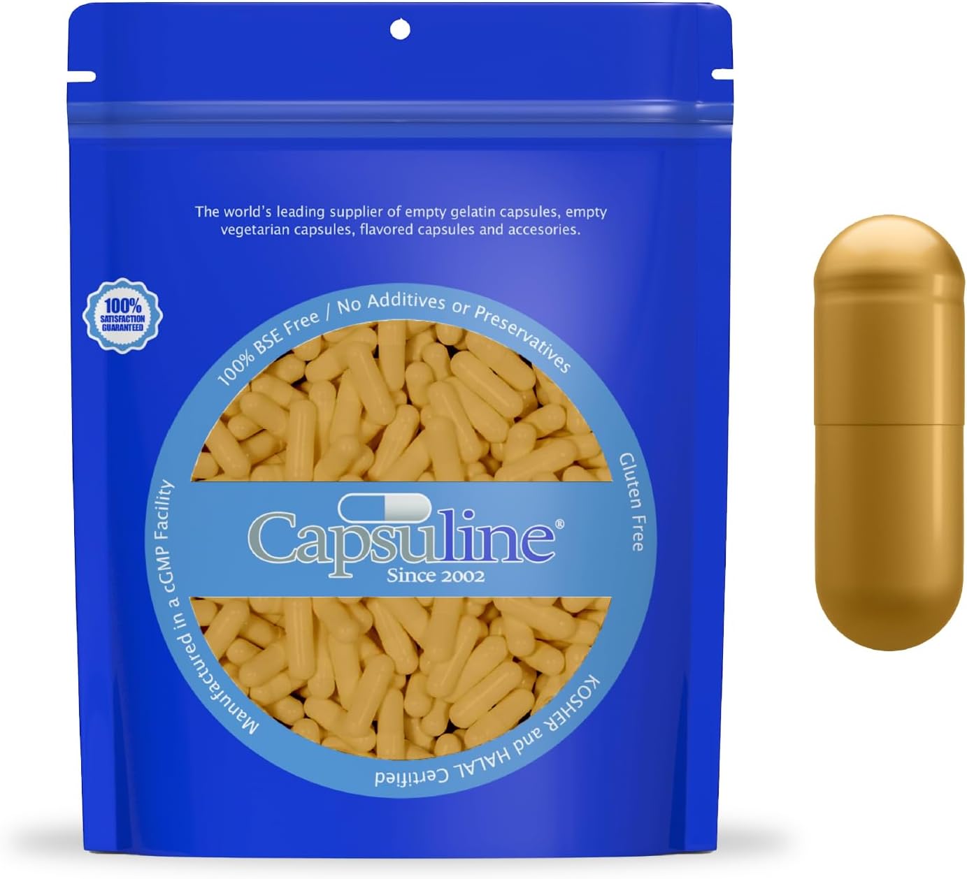 Capsuline Cápsulas de Gelatina Vacías Tamaño 0 - Color Oro - 500 Unidades