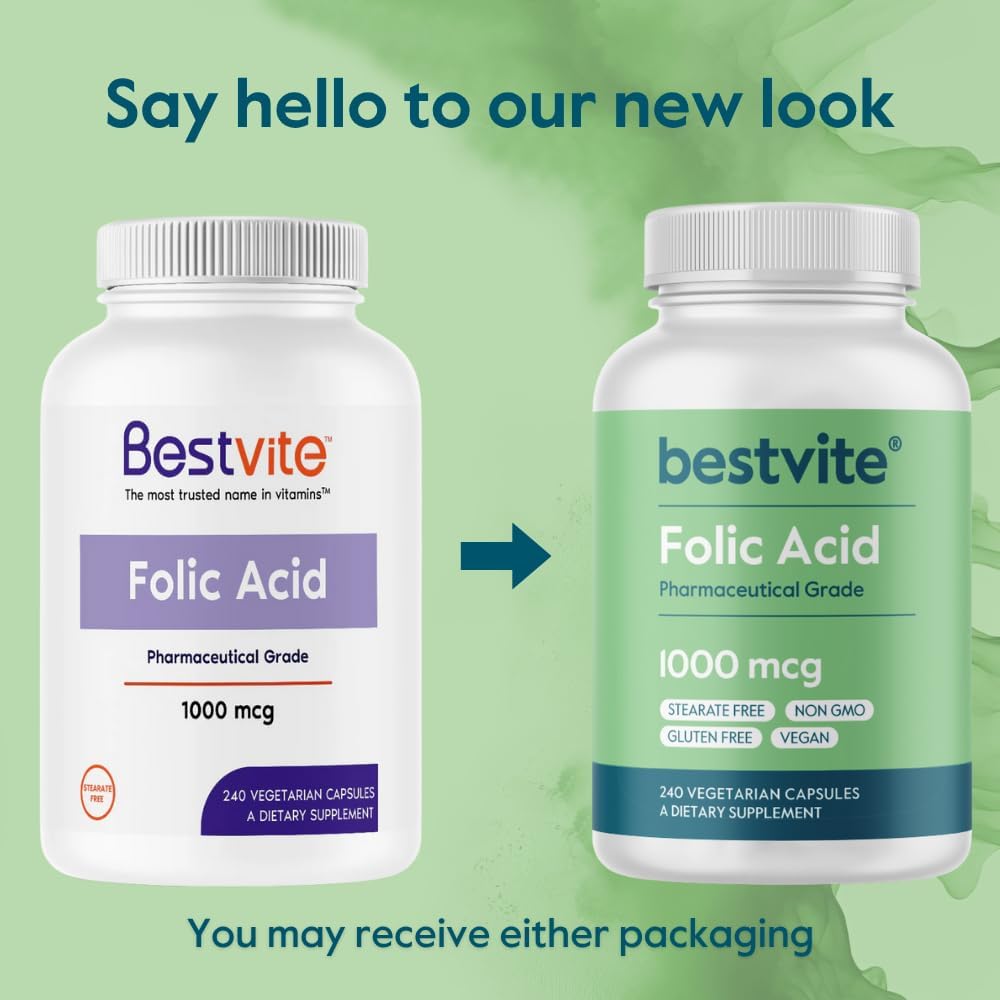 BESTVITE Ácido Fólico 1000mcg (Vitamina B9) - 240 Cápsulas Vegetarianas