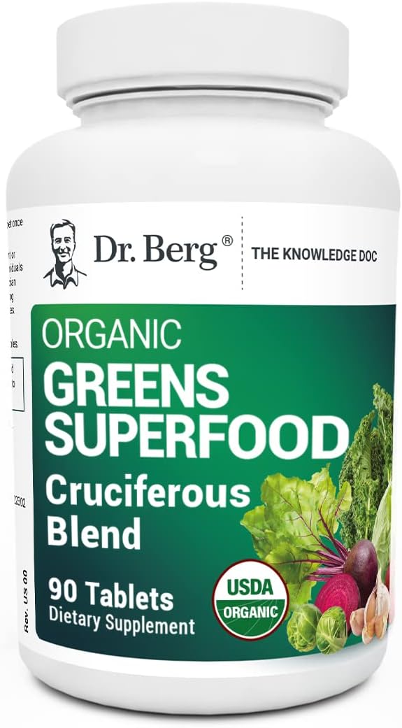 Dr. Berg's Greens Superfood - Comprimidos de Vegetales Crucíferos con 11 Fitonutrientes Orgánicos - 90 Comprimidos