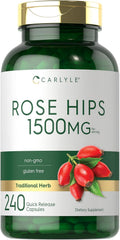 Carlyle Escaramujo 1500mg | 240 Cápsulas de Liberación Rápida | Sin Gluten y No-GMO