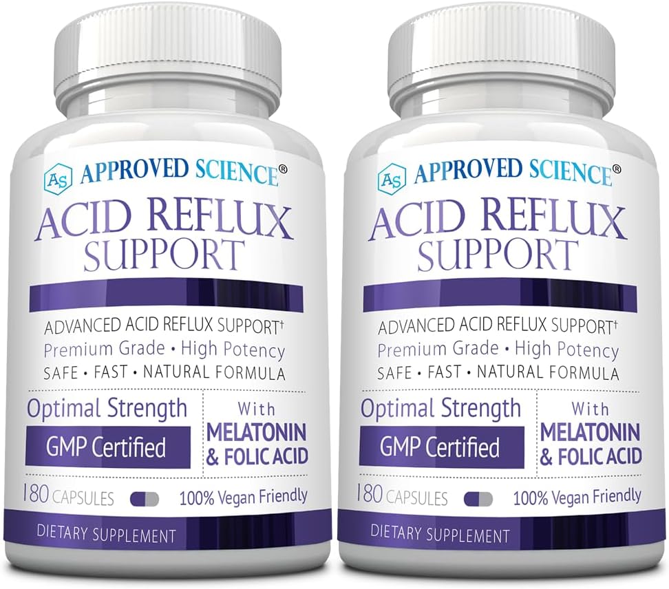 Approved Science Acid Reflux Support con Melatonina, Raíz de Malvavisco y L-Taurina - 360 Cápsulas Veganas