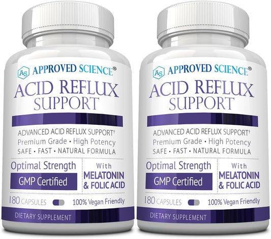 Approved Science Acid Reflux Support con Melatonina, Raíz de Malvavisco y L-Taurina - 360 Cápsulas Veganas