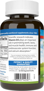 Carlson Vitamina D3 10.000 UI (250 mcg), Colecalciferol, para Huesos e Inmunidad, 360 Cápsulas Blandas