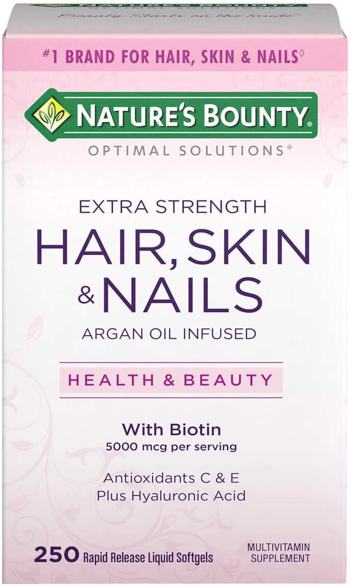 Nature's Bounty Optimal Solutions Extra Strength Hair Skin & Nails, 5000 mcg de Biotina, 150 Cápsulas Blandas (Pack de 3)