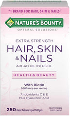 Nature's Bounty Optimal Solutions Extra Strength Hair Skin & Nails, 5000 mcg de Biotina, 150 Cápsulas Blandas (Pack de 3)