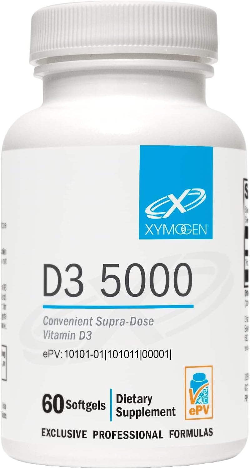 XYMOGEN D3 5000 - Vitamina D3 5000 UI (125 mcg) - Suplemento de alta potencia para el apoyo inmunitario, óseo y muscular - 60 Cápsulas Blandas