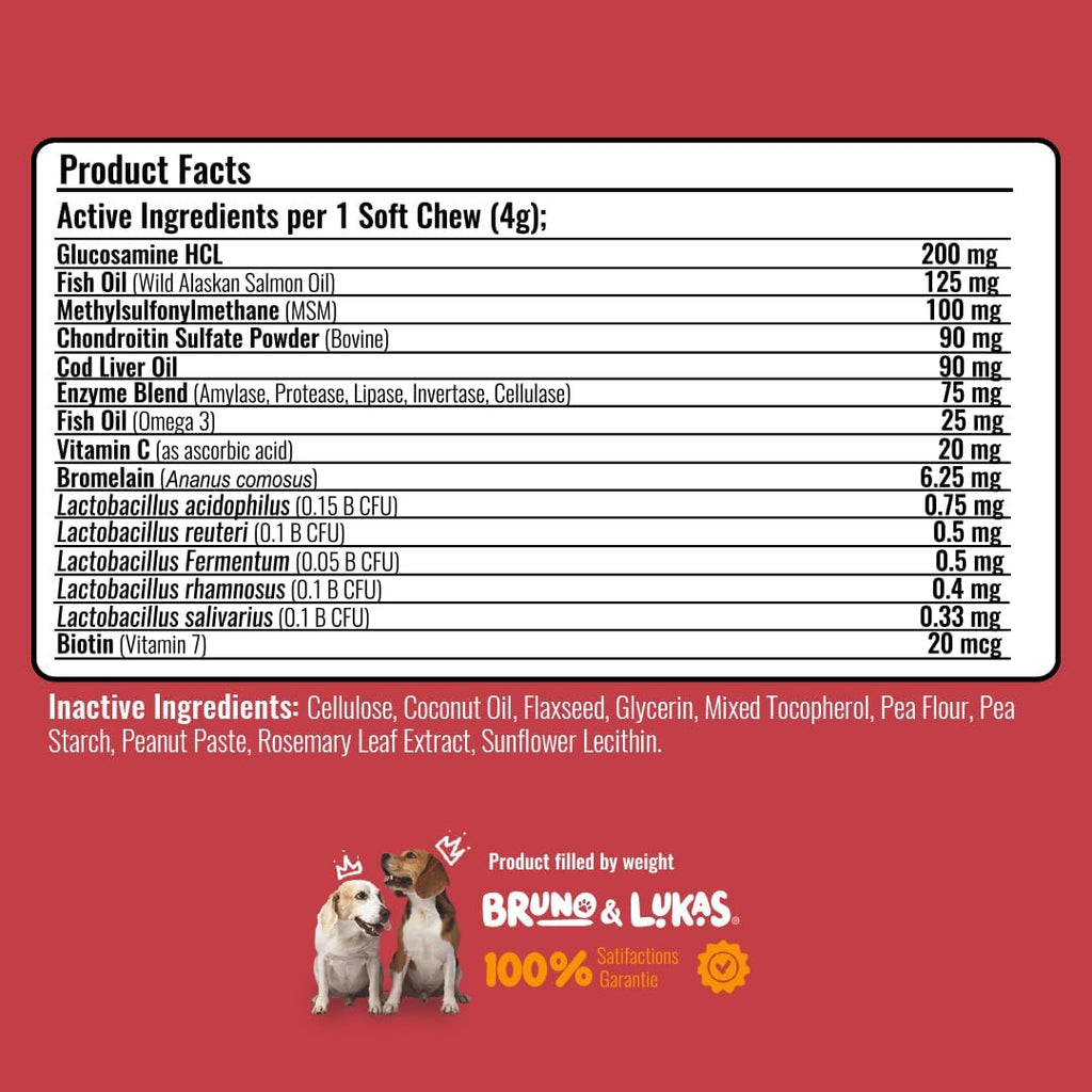 Multivitamínico para Perros 8 en 1 con Glucosamina y Aceite de Pescado – 90 Comprimidos Masticables Sabor Salmón