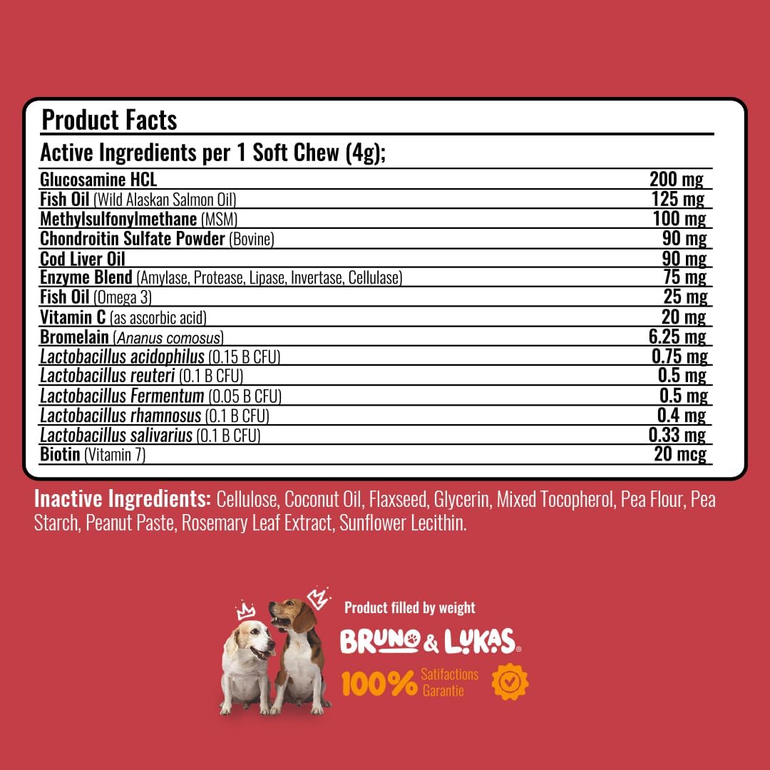 Multivitamínico para Perros 8 en 1 con Glucosamina y Aceite de Pescado – 90 Comprimidos Masticables Sabor Salmón
