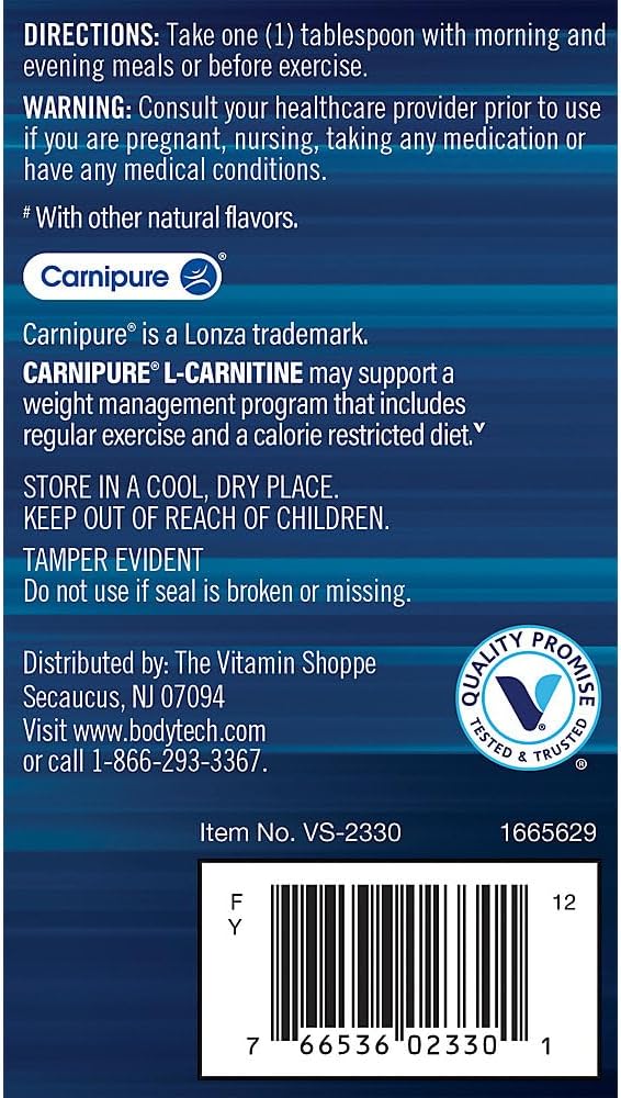 BodyTech L-Carnitine 1100mg - Supports Energy Metabolism - Raspberry Flavor (473 ml)