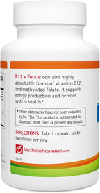 Wellness Resources B12 y Folato - Complemento con Metilcobalamina y 5-MTHF