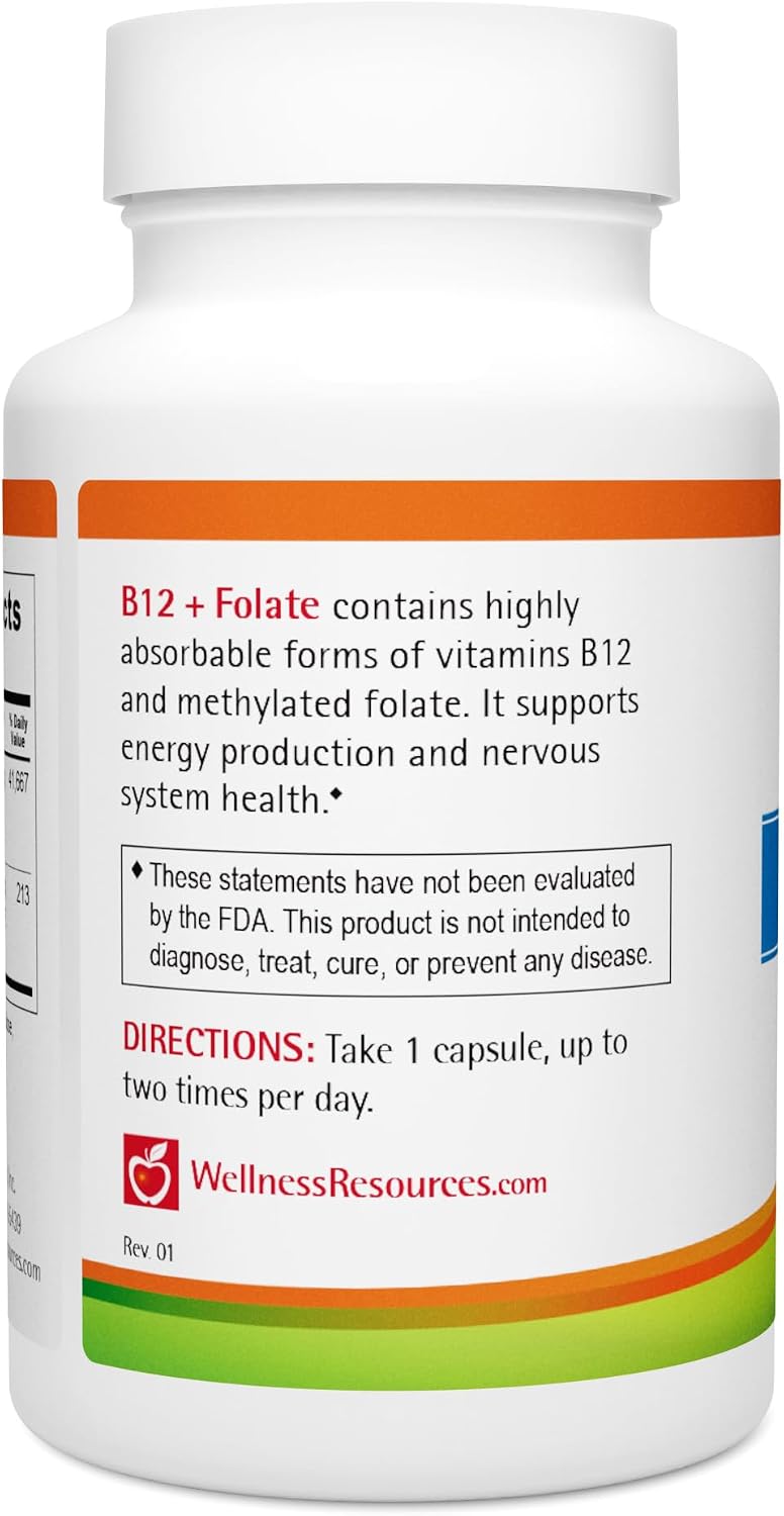 Wellness Resources B12 y Folato - Complemento con Metilcobalamina y 5-MTHF
