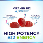 Nature's Nutrition B12 Energy Gummies - 4500 mcg Vitamina B12 - Gomitas Extra Fuertes para Energía, Metabolismo y Sistema Inmunológico - Sabor Natural a Bayas - 120 Gomitas
