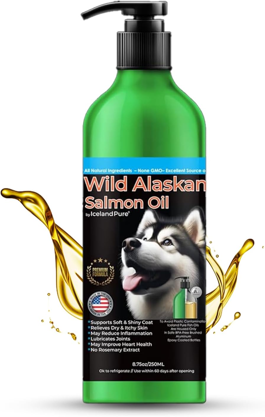 Wild Alaskan Salmon Oil for Dogs and Cats by Iceland Pure