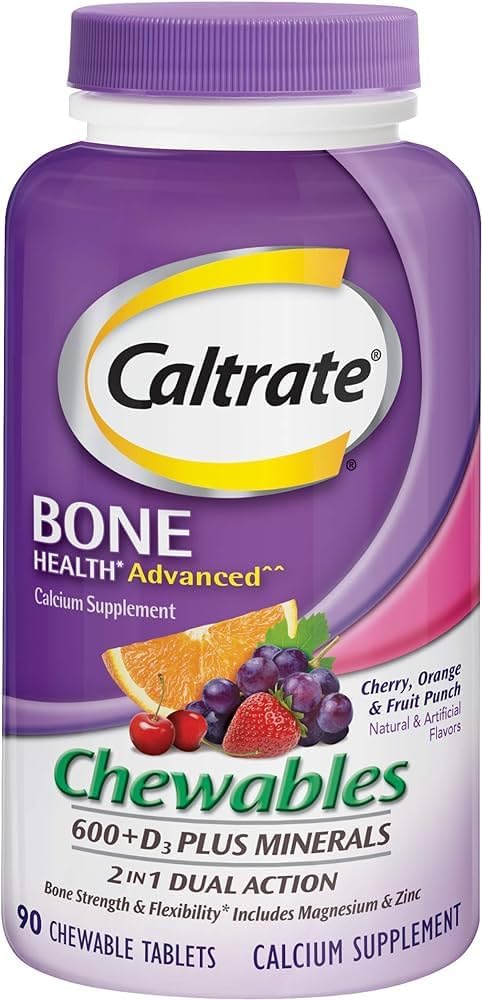 Caltrate 600+D3 Calcio y Vitamina D3 Suplemento - 180 Comprimidos Masticables (Pack de 2)