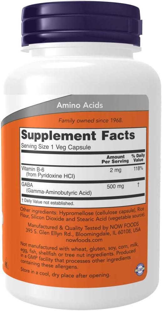NOW Foods GABA 500 mg con Vitamina B6 - 200 Cápsulas (2 x 100)