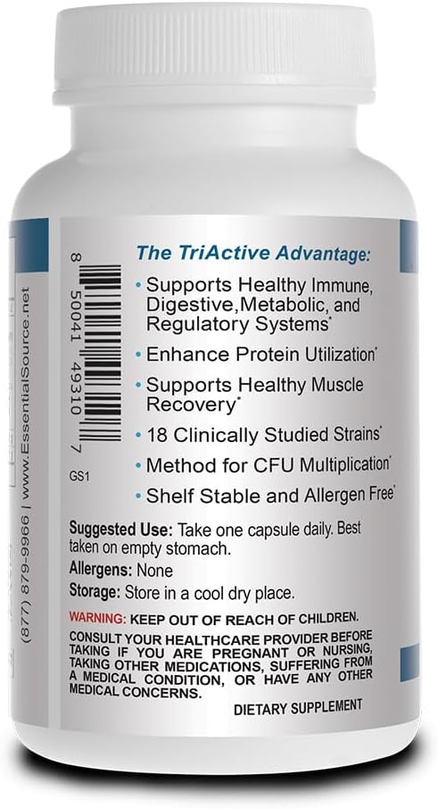Essential Source TriActive Biotics for Men - Probiótico en Cápsulas, 30 mil millones UFC con Prebióticos y Espirulina Azul, Sin Conservación en Frío, Sin Alérgenos, 30 Cápsulas