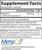 Carlson - Vitamina K2 MK-7 (Menaquinona), 90 mcg, Soporte Óseo, Biodisponibilidad del Calcio, Vitamina K-2, 60 Cápsulas Blandas