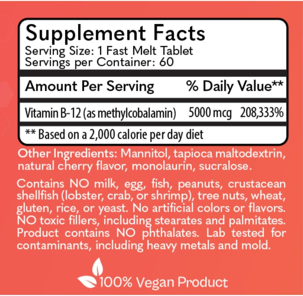 MD Logic Health Methyl-B12 5000 - 60 Comprimidos de Disolución Rápida - 100% Vegano