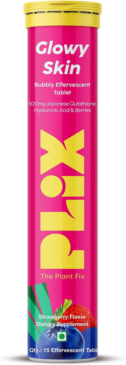 PLIX Glowy Skin 500mg Glutatión con Ácido Hialurónico, Vitamina C, E y Bayas | 30 Comprimidos Efervescentes, Sabor Fresa – Image 2