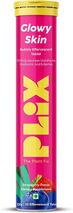 PLIX Glowy Skin 500mg Glutatión con Ácido Hialurónico, Vitamina C, E y Bayas | 90 Comprimidos Efervescentes, Sabor Fresa