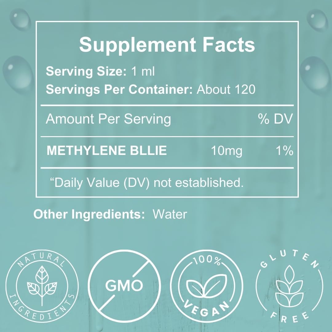 OU Methylene Blue 1% | USP-Grade | Probado por Terceros | Complemento para la Salud Cerebral | 120 ml Frasco de Vidrio con Gotero | Sin Formaldehído (4 Oz)
