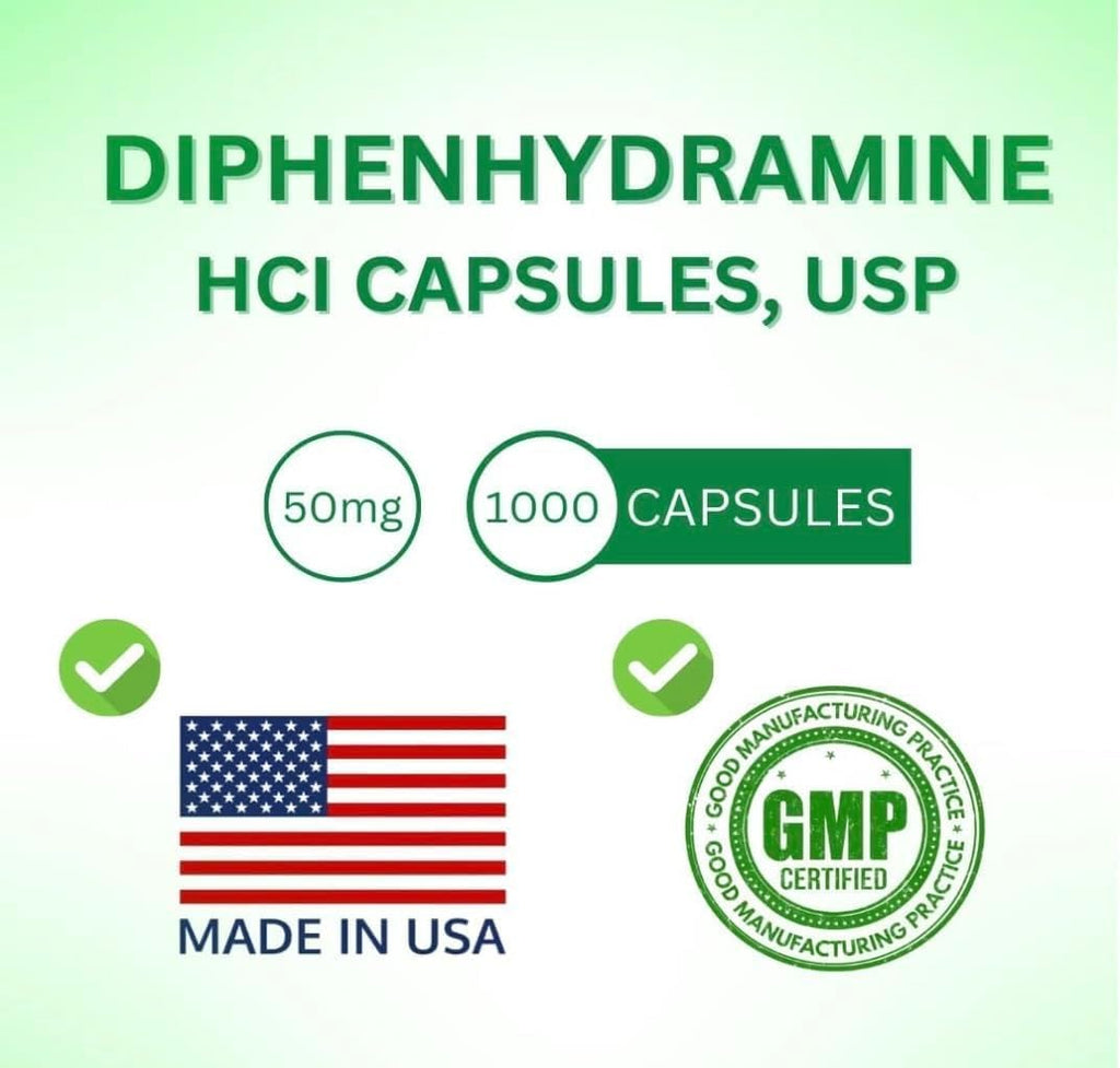 SDA LABORATORIES Diphenhydramine 50mg Alivio de Alergias, Antihistamínico de Acción Rápida para Alergias de Interior y Exterior, 1000 Cápsulas (1 Frasco)