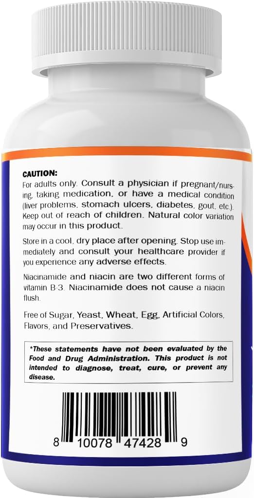Vitamatic Niacinamida 500 mg, 240 Comprimidos - Vitamina B3 Sin Enrojecimiento - Apoya la Producción de Energía