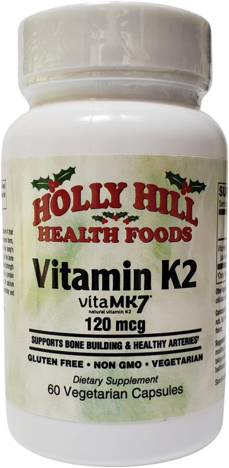 Holly Hill Health Foods Vitamina K2, 120 mcg, con vitaMK7® K2, 60 Cápsulas Vegetales